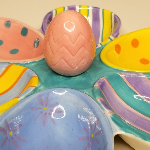 Set of 2 Easter Egg Plates Decorative Colorful Egg Tray 6ct ea Egg Plate Ceramic - Picture 5 of 10